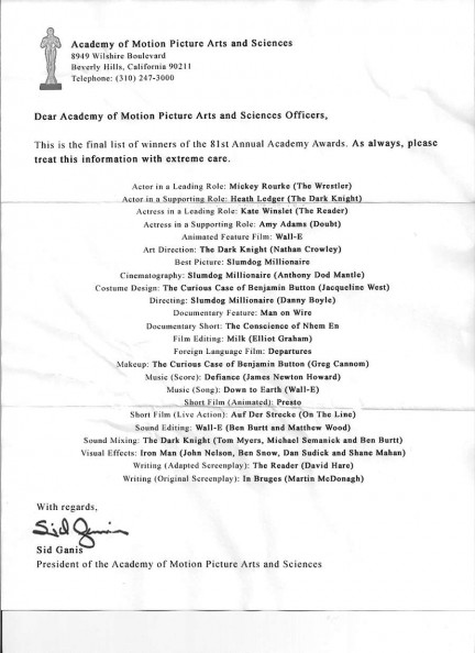 L’elenco dei vincitori degli Oscar?
