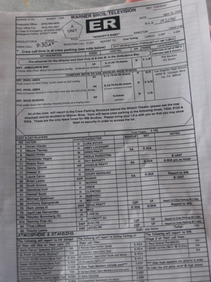 Call Sheet ER