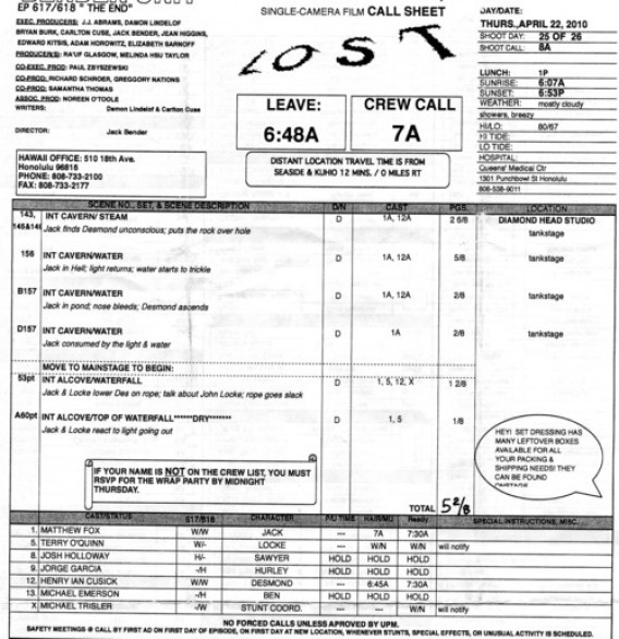 Lost, il finale secondo i call sheet ritrovati