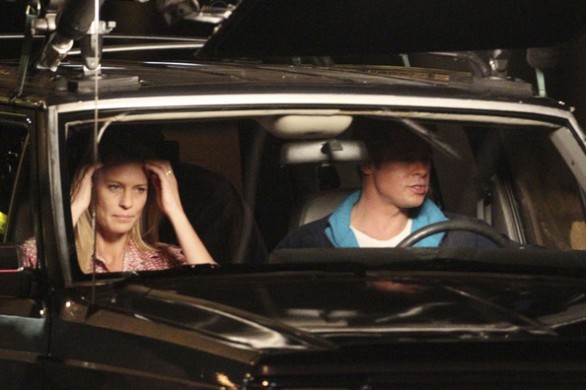 Brad Pitt e Robin Wright fotografati sul set di Money Ball