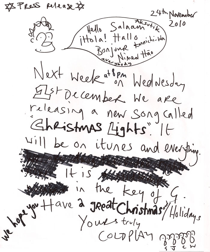Coldplay: “Christmas Lights” è il singolo di Natale in uscita il primo dicembre