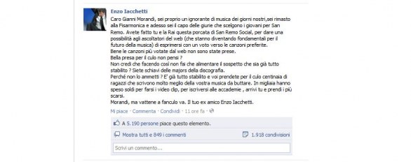 enzo iacchetti contro gianni morandi per sanremo social 2012
