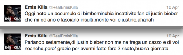 Il rapper Emis Killa contro Justin Bieber e le Beliebers: Twitter si infiamma