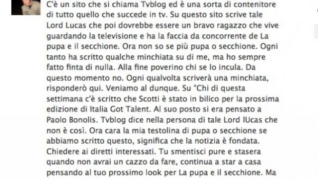 Italia’s got talent – Gabriele Parpiglia conferma l’ipotesi Bonolis (con offese)
