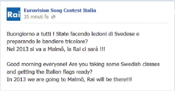Eurovision 2013: L’Italia partecipa e la Rai ci sarà