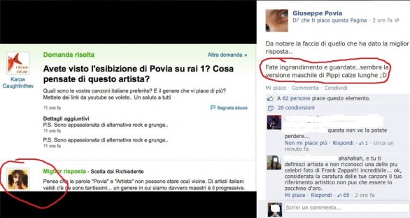 Povia su Facebook non riconosce l’avatar di Frank Zappa: “Sembra la versione maschile di Pippi Calze Lunghe!” E poi si giustifica…