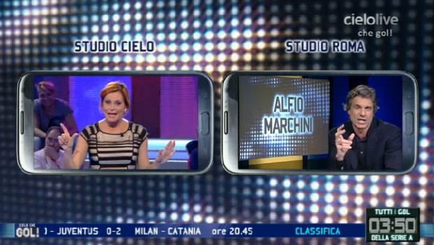 Cielo che Gol!, Simona Ventura da “donna di strada” torchia Alfio Marchini (reduce dalla d’Urso): “Prometti di fare subito la Metro C?”