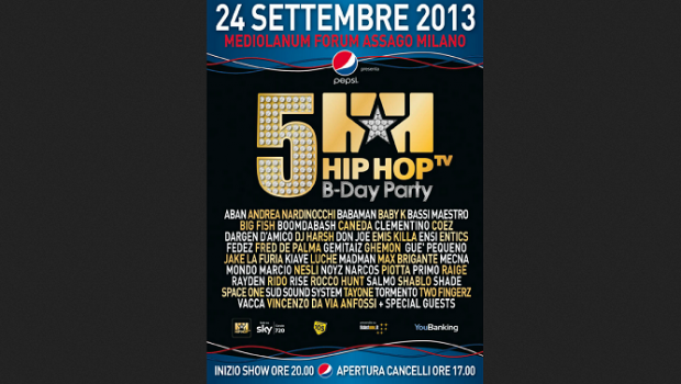 Hip Hop Tv B-Day Party il 24 settembre 2013 al Mediolanum Forum: Emis Killa ospite insieme ad altri 50 artisti