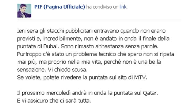Il Testimone, MTV ‘tradisce’ PIF: tagliato il finale dello speciale su Dubai