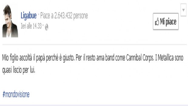Ligabue: suo figlio ascolta Cannibal Corpse ed il metal estremo!