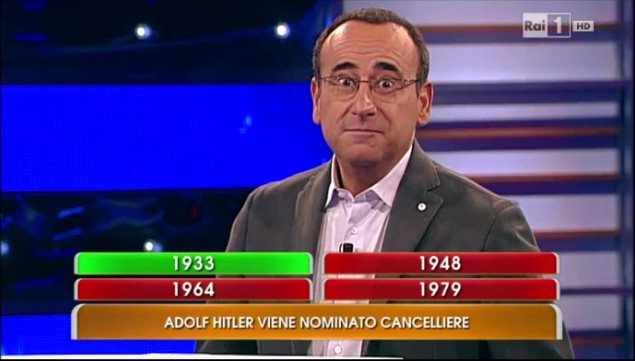 L’Eredità, le gaffe dei concorrenti: “Hitler al potere nel 1979, Mussolini nel 1964”. Conti: “Urge ripassino di storia” (VIDEO)