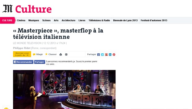 MasterPiece, nel promo le lodi della stampa mondiale, ma Le Monde lo stronca: “Scommessa persa”