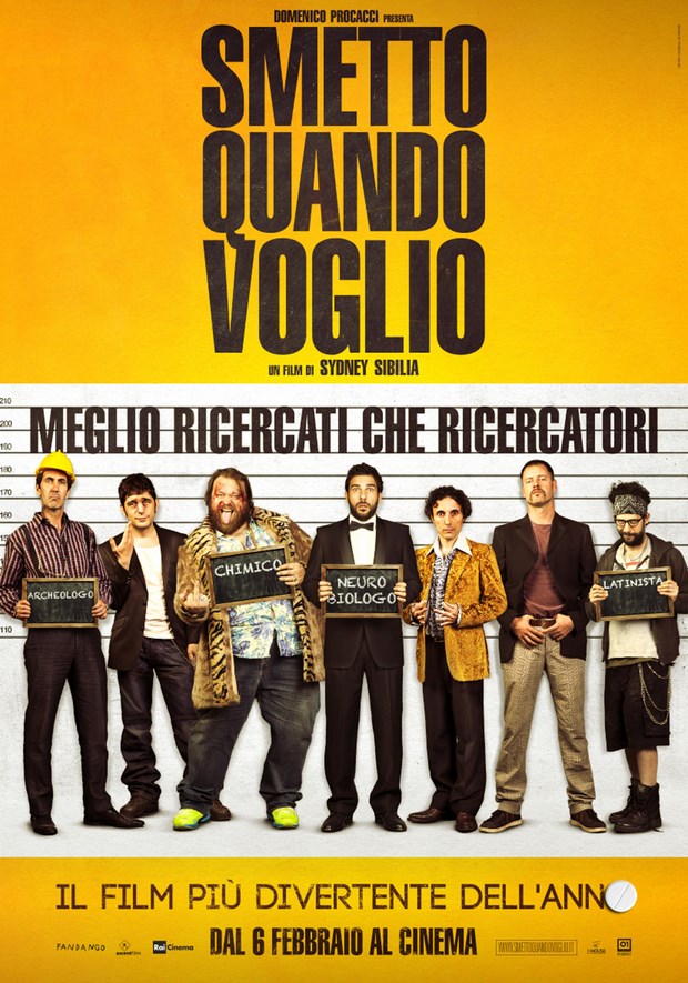 Smetto quando voglio: locandina ufficiale, 7 character poster e 36 foto della commedia con Edoardo Leo