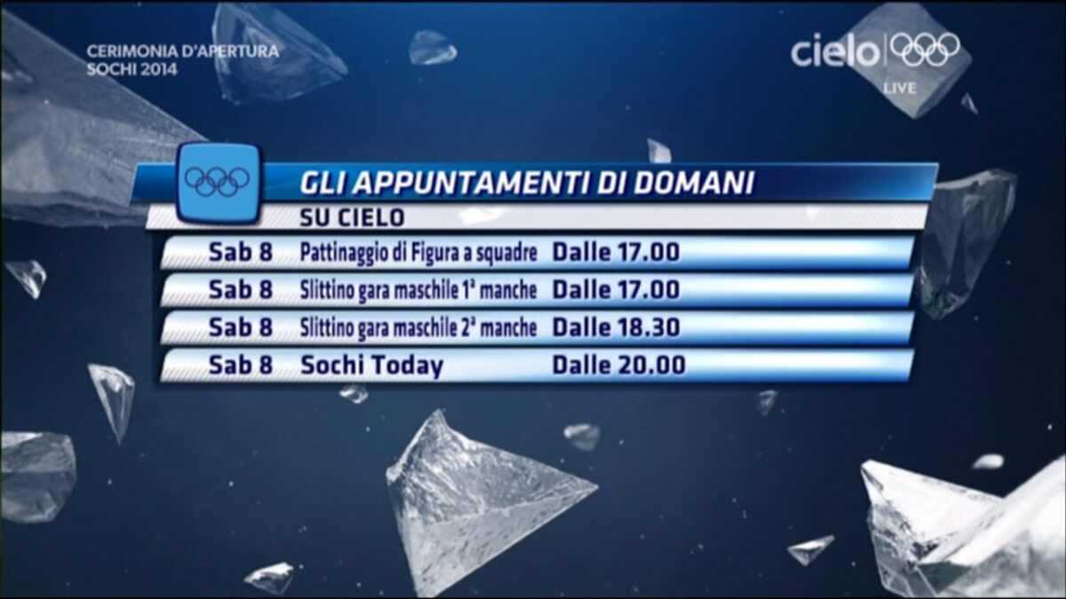 Sochi 2014 oggi in tv: il programma di sabato 8 febbraio