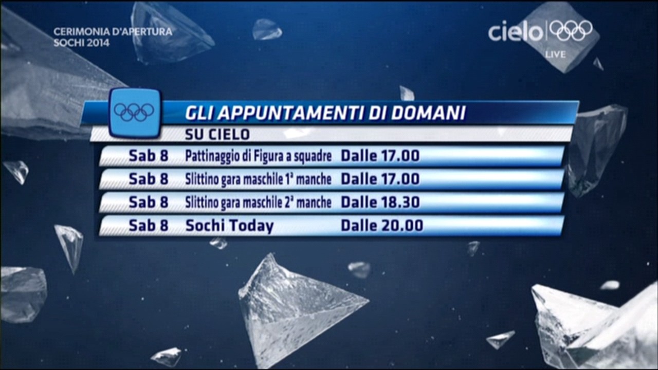 Sochi 2014 oggi in tv: il programma di sabato 8 febbraio