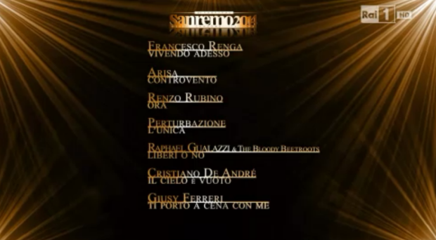 Sanremo 2014 classifica provvisoria, Francesco Renga primo, Arisa seconda