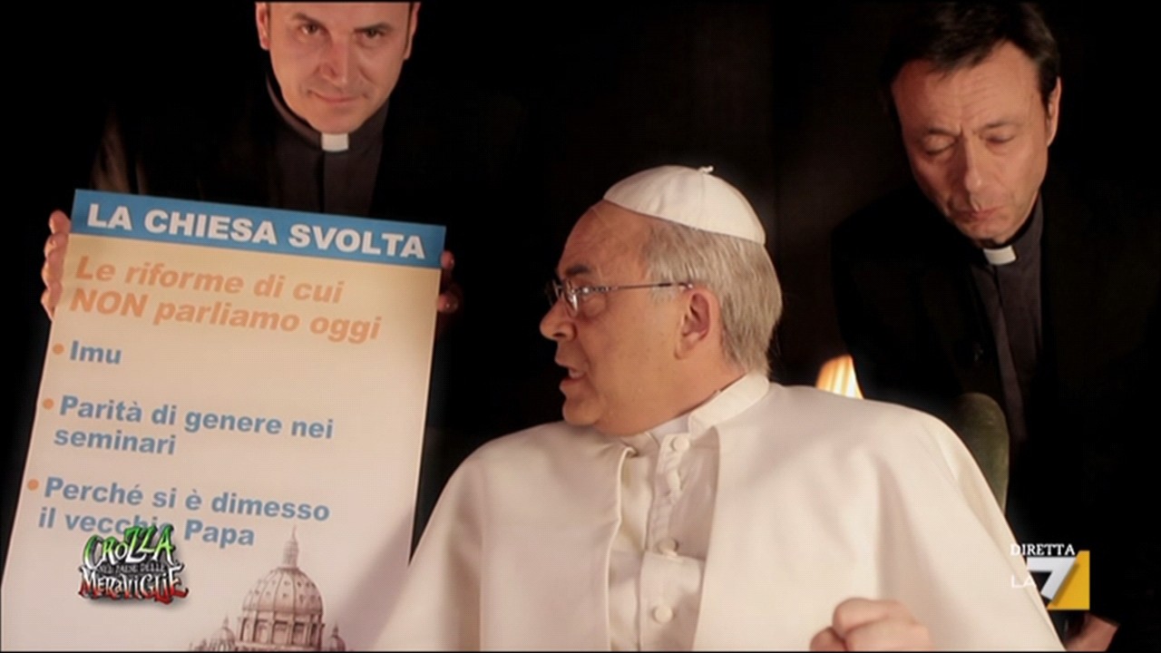 Crozza nel Paese delle Meraviglie, 21 marzo 2014: tutti gli sketch, dal Papa a Razzi