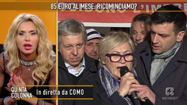 Quinta Colonna, la piazza contro Valeria Marini: “Alzati presto, bella gioia”. Buonanno e Parenzo danno manforte