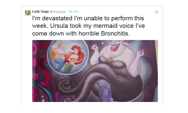 Lady Gaga ha la bronchite e cancella alcuni concerti: “Ursula ha preso la mia voce da sirena”