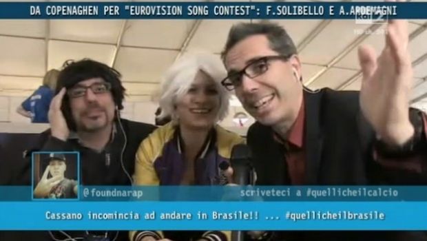 Eurovision 2014, quanto è spassosa Emma a Quelli che il calcio! Si presenta con una parrucca e manda a cagare Ubaldo Pantani
