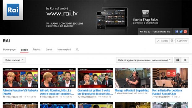 Rai, via tutti i video da YouTube dal 1° giugno