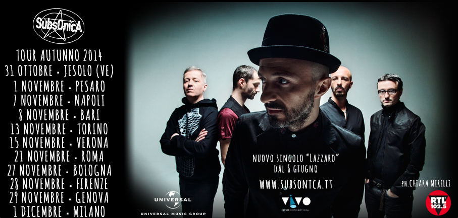 Subsonica, le date del tour 2014: il nuovo singolo Lazzaro esce il 6 Giugno