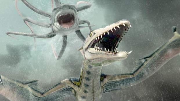 Sharktopus vs. Pteracuda: clip dello sci-fi con mostri giganti prodotto da Roger Corman
