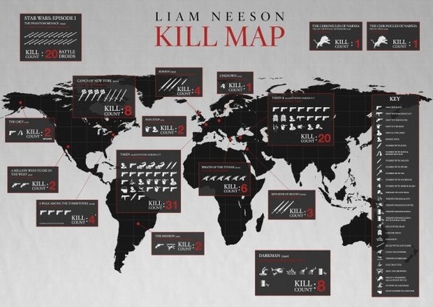 La preda perfetta: la mappa delle uccisioni al cinema di Liam Neeson