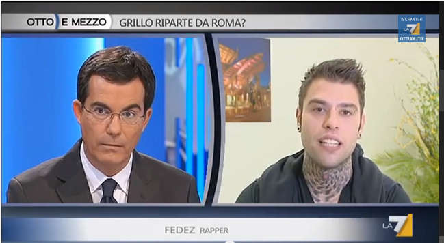 Otto e mezzo, Fedez spegne le polemiche sull’inno grillino: “Mai offeso Napolitano, il Pd esagera chiedendo a Sky di cacciarmi”