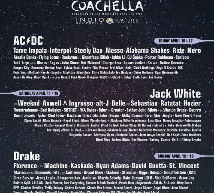 Coachella 2015, programma e line up: AC/DC, Drake e Jack White headliner