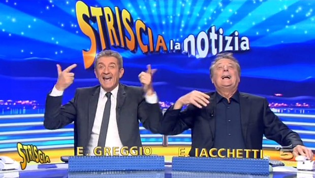 Striscia la Notizia, salta l’audio ed è Greggio e Iacchetti Show
