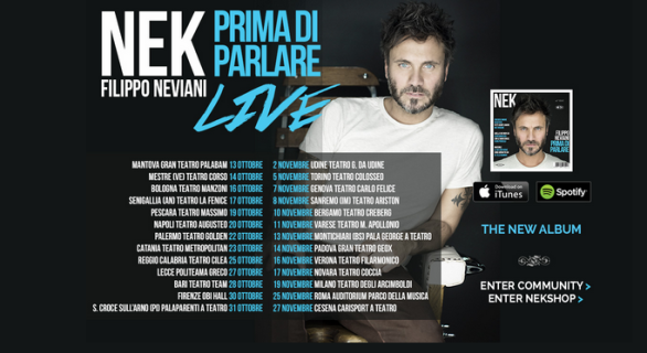 Nek, Prima di parlare Tour, tutte le date dei concerti: info e biglietti