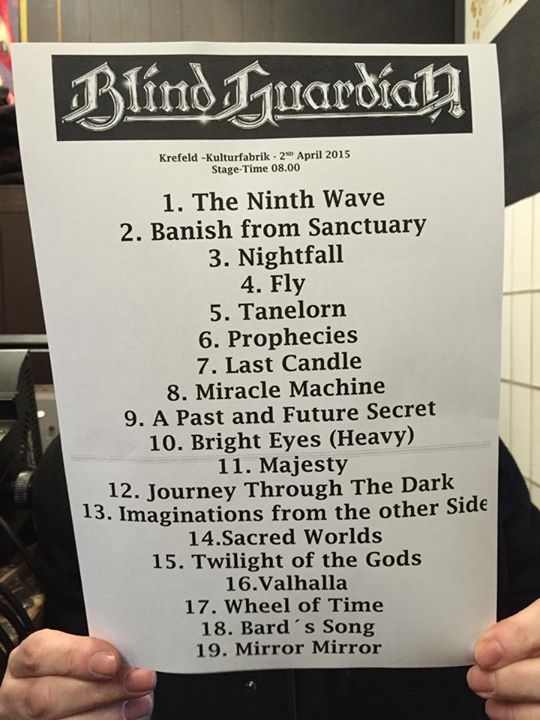 Blind Guardian: rivelata la scaletta del Beyond The Red Mirror Tour 2015