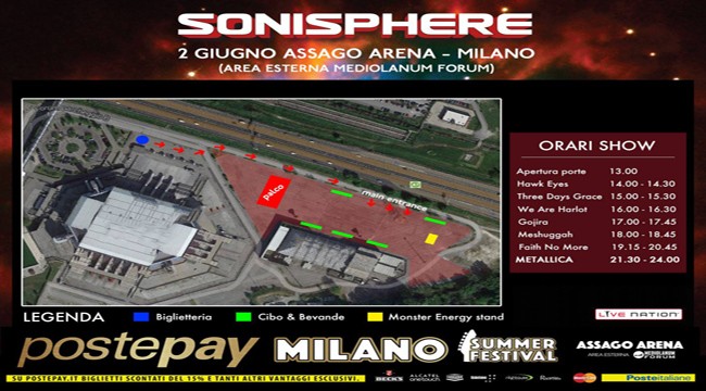 Sonisphere 2015 ad Assago: orari, mappa, e tutte le informazioni