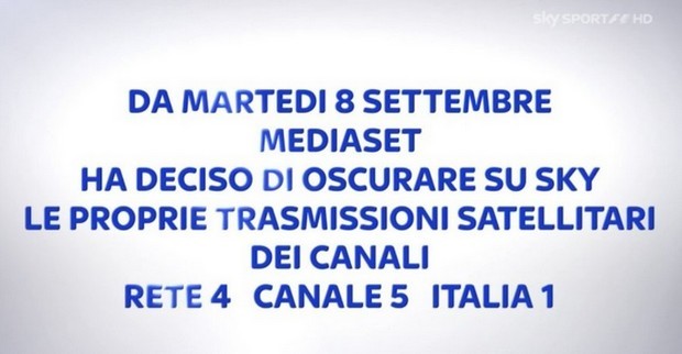 Sky, canali Mediaset criptati dall’8 settembre: Sky Uno sul 105, Fox sul 106, un “nuovo canale” sul 104