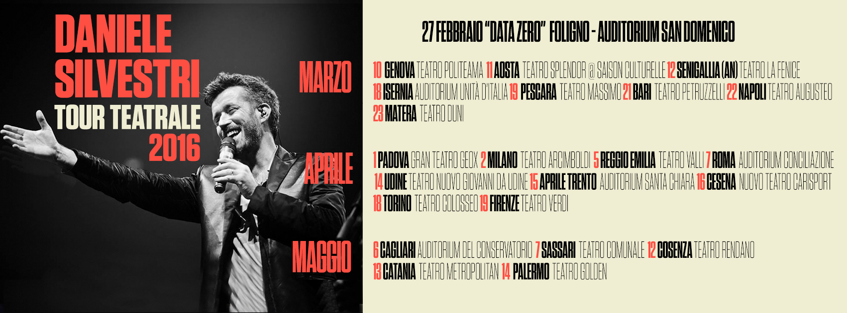 Daniele Silvestri tour 2016, concerti in teatro in primavera: info e biglietti