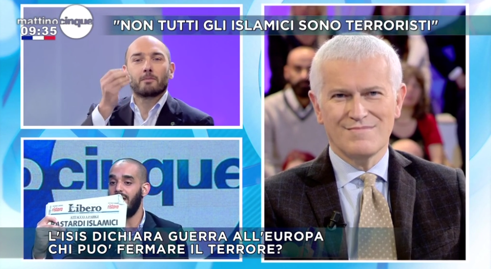 Mattino Cinque: anche Belpietro litiga con Saif Abouabid (VIDEO), cacciato ieri sera da Quinta Colonna