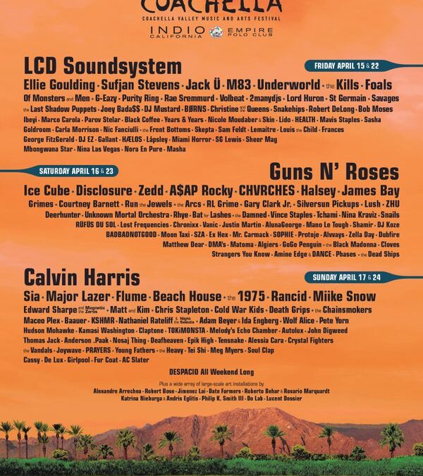 Coachella 2016, programma e line up: Guns N’Roses, LCD Soundsystem e Calvin Harris headliner