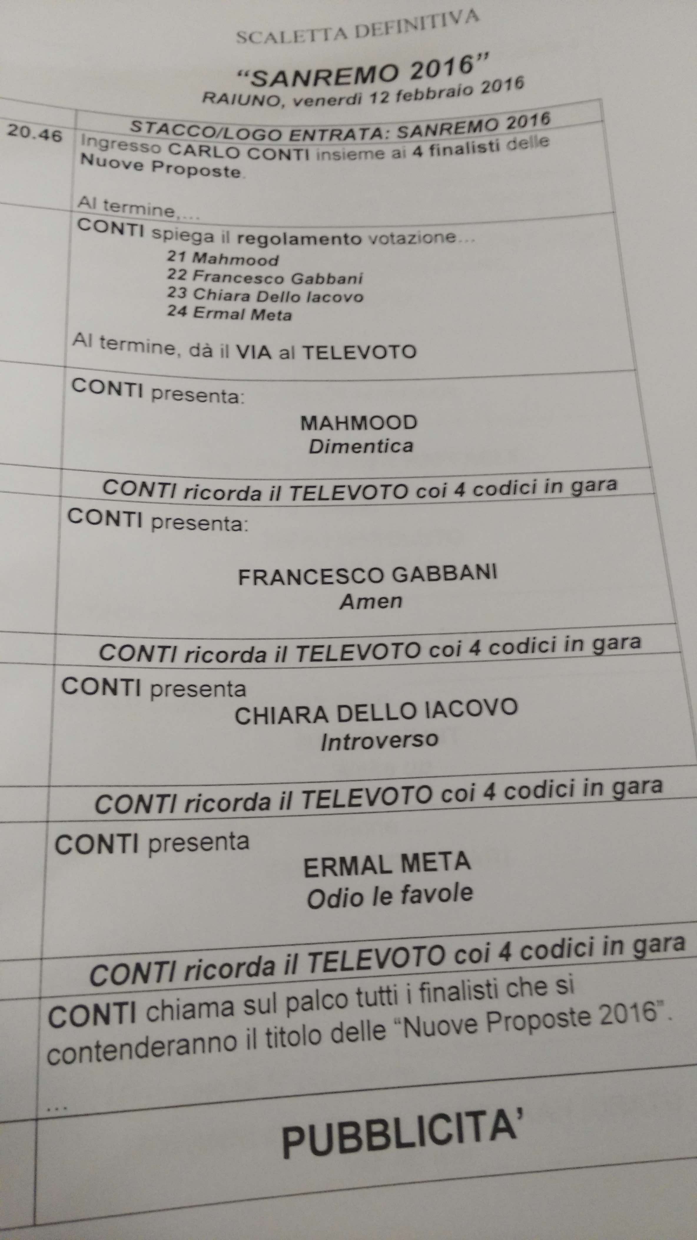 Sanremo 2016, scaletta quarta puntata
