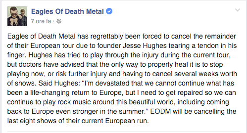 Eagles Of Death Metal tour 2016, cancellate le date in Europa (di nuovo): rimborso biglietti