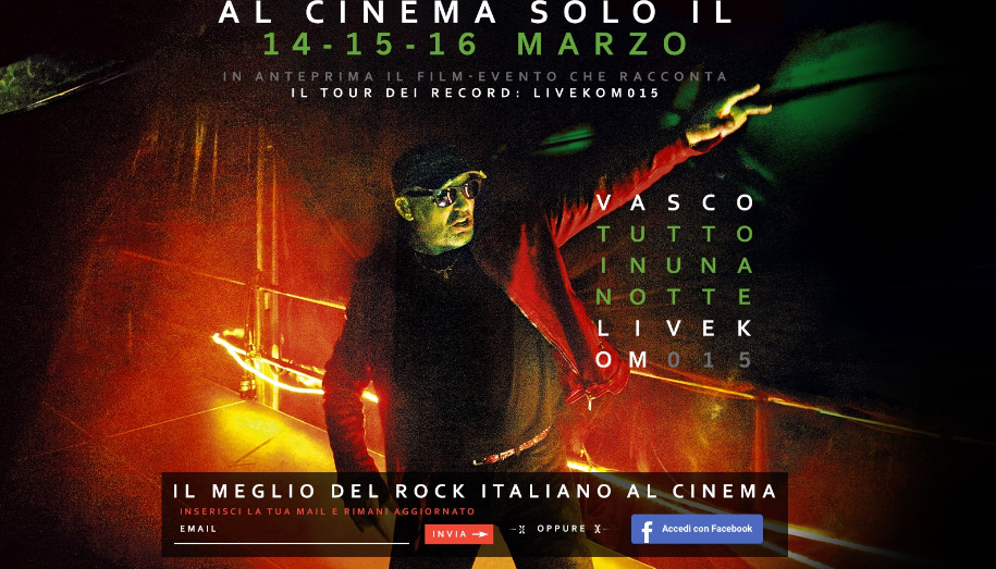 Vasco Rossi, Tutto in una Notte: al cinema il 14, 15 e 16 marzo 2016
