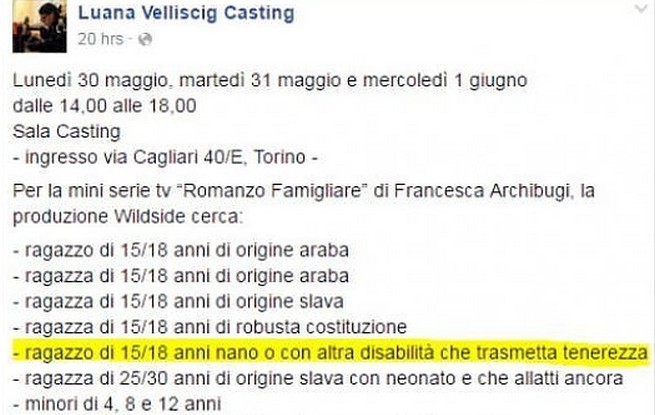 Romanzo Famigliare, polemica per il casting della fiction Rai: “Cercasi nano che faccia tenerezza”