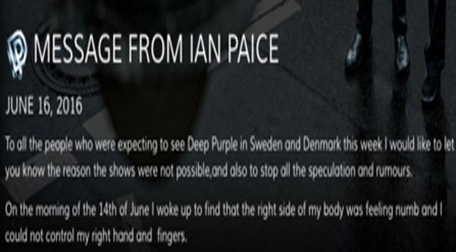 Deep Purple, Ian Paice colpito da un mini-ictus: in via di guarigione