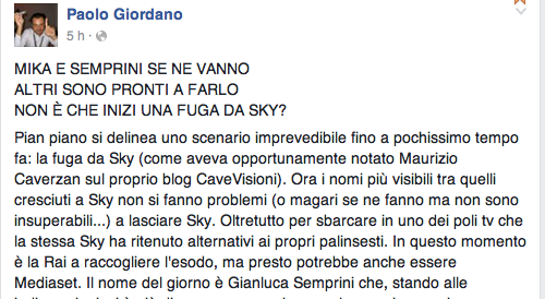 Sky non tira più? La profezia della grande fuga è di Paolo Giordano