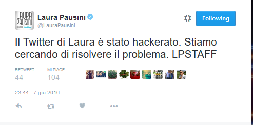 Laura Pausini, Twitter hackerato