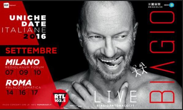 Biagio Antonacci, concerto evento su Canale 5 in autunno. Annullata la data di Roma del 14 settembre 2016