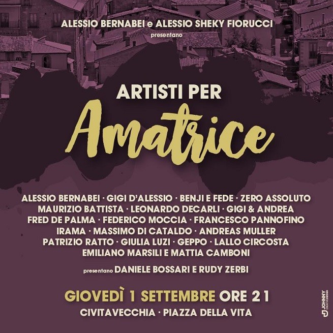 Artisti per Amatrice, il concerto di Alessio Bernabei: si aggiungono Benji e Fede, Irama, Fred de Palma, Rudy Zerbi, Maurizio Battista