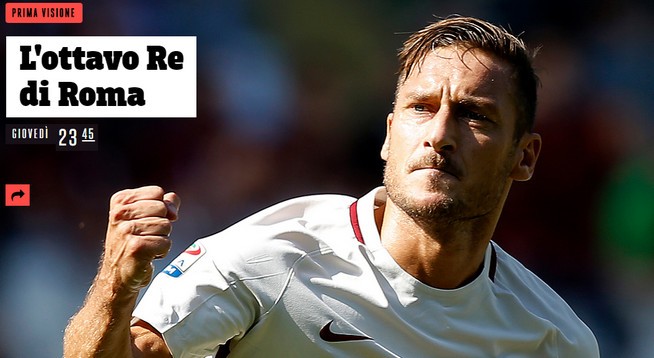 Tv8, documentario su Francesco Totti in onda giovedì 29 settembre (VIDEO)