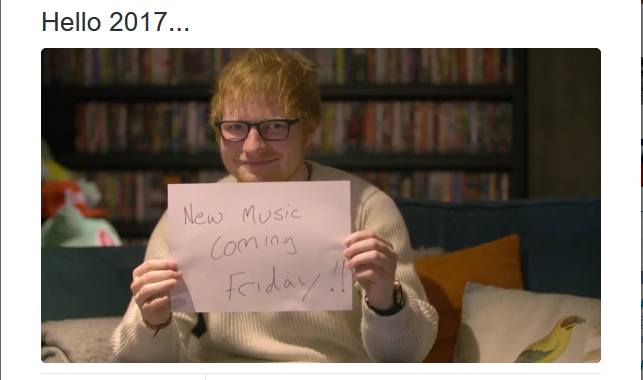 Ed Sheeran, nuovo singolo dal 6 gennaio 2017