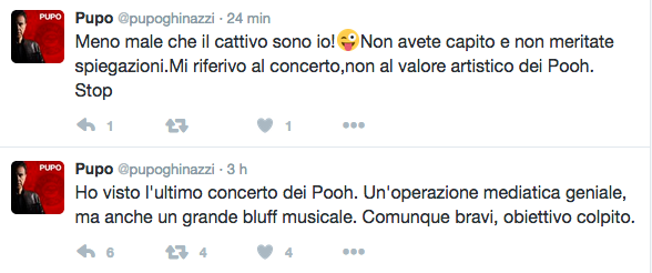 Pupo contro i Pooh: “Che bluff musicale l’ultimo concerto”. Poi la rettifica